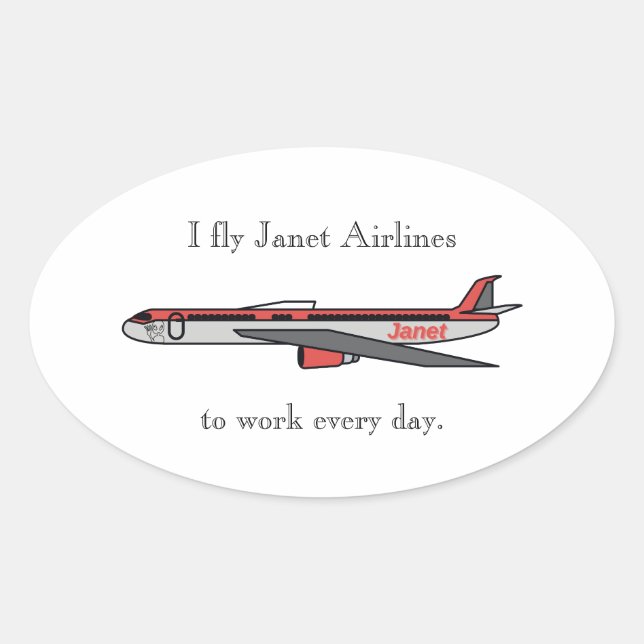 Ich fliege Janet Airlines Ovaler Aufkleber (Vorderseite)