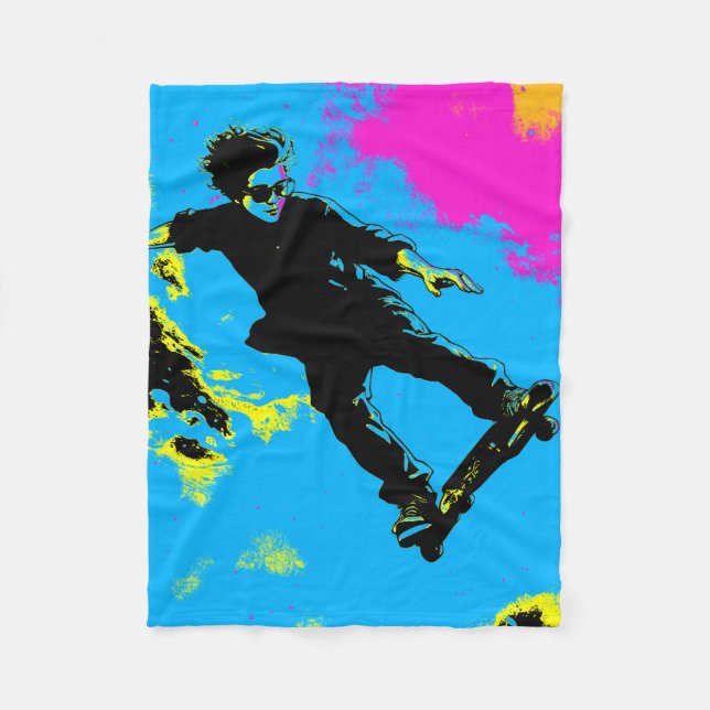 Ich fliege - Skateboarder Fleecedecke (Vorderseite)