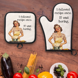 Ich folgte dem Rezept einmal Retro Hausfrau Ofenhandschuh & Topflappen-Set