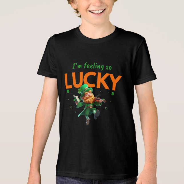Ich fühle mich so glücklich - Kleeblatt & Leprecha Tri-Blend Shirt (Vorderseite)