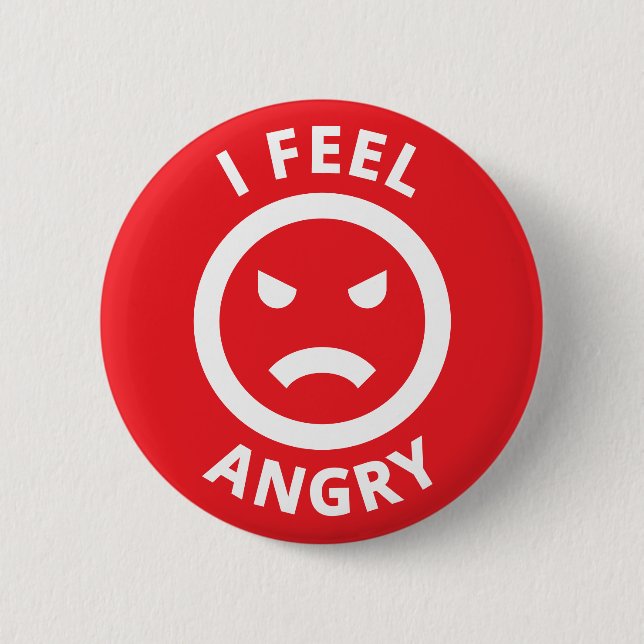 Ich fühle mich wütend auf Red Emoji Face Emotion Button (Vorderseite)