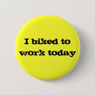 Ich fuhr rad, um heute zu arbeiten, gelber Knopf Button