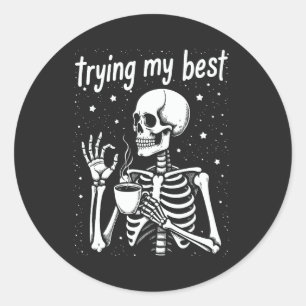 Ich gebe mein Bestes Lustiger Halloween-Skelett-Ka Runder Aufkleber