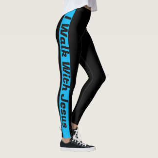 Ich gehe mit Jesus spazieren, schwarz mit blauen S Leggings