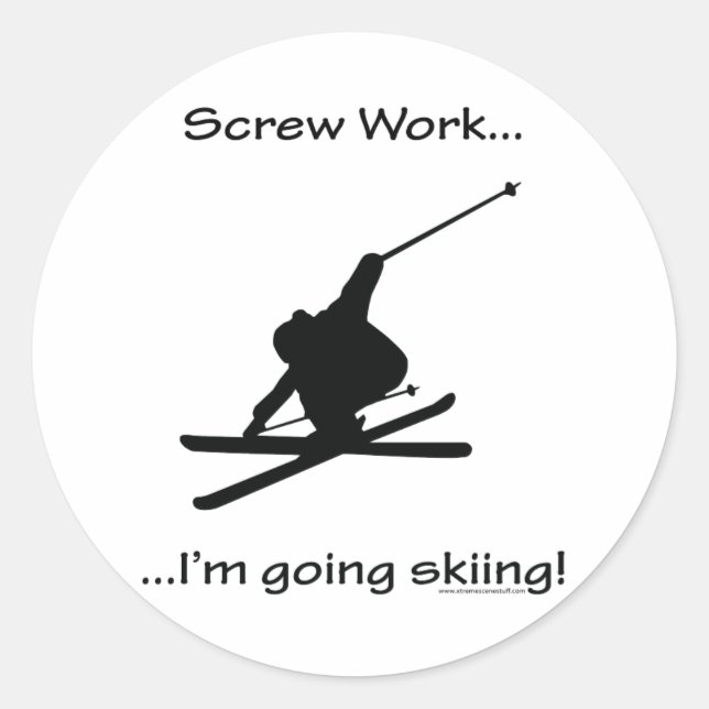 Ich gehe Ski fahren Runder Aufkleber (Vorderseite)