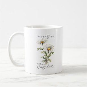 Ich gehe Tick Daisies White Floral Custom Monogram Kaffeetasse