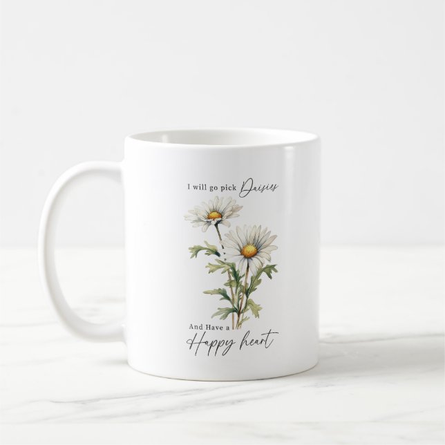 Ich gehe Tick Daisies White Floral Custom Monogram Kaffeetasse (Links)