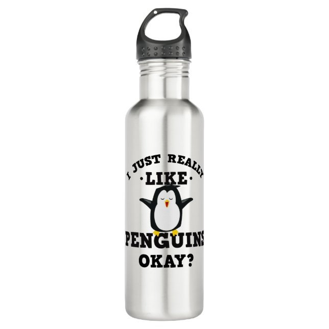 Ich gerade mag wirklich Pinguin-Zitat Edelstahlflasche (Vorderseite)