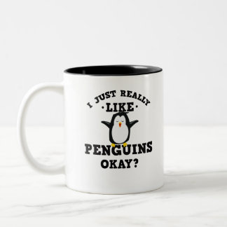 Ich gerade mag wirklich Pinguin-Zitat Zweifarbige Tasse