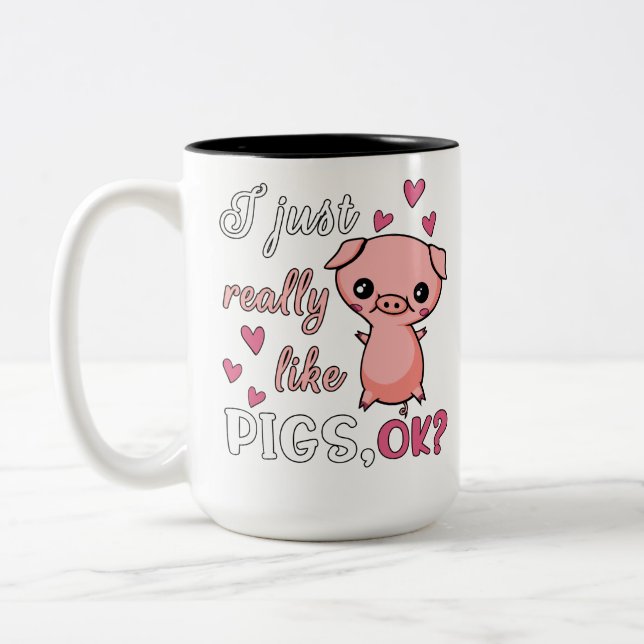 Ich gerade mag wirklich Schwein-niedliches Zweifarbige Tasse (Links)