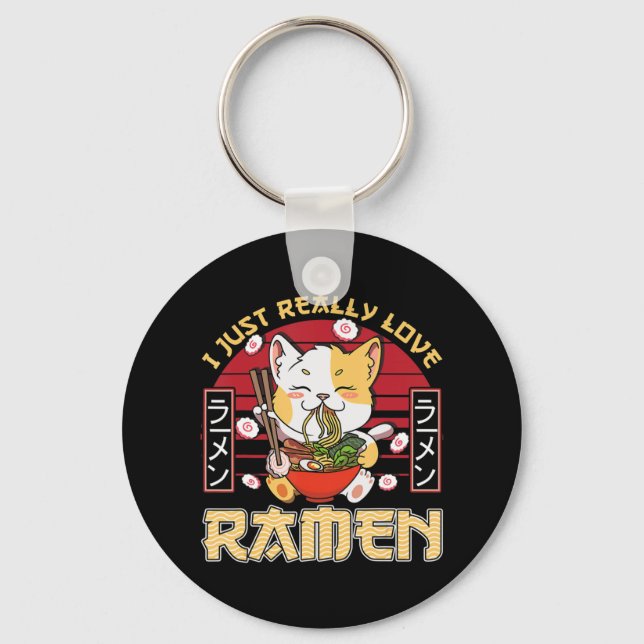 Ich gerade wirklich Liebe Ramen Kawaii Anime Cat R Schlüsselanhänger (Vorderseite)