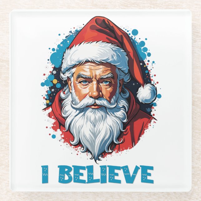 Ich glaube an das Design des Santa Claus Graffiti. Glasuntersetzer (Vorderseite)