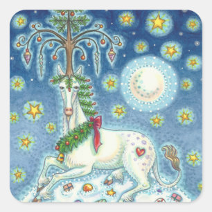 Ich glaube an das Weihnachts-Einhorn, Pferde-Aufkl Quadratischer Aufkleber