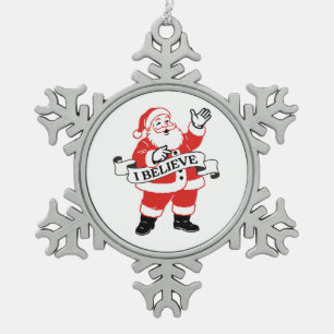 Ich glaube an den Weihnachtsmann - Vintage-Kunst Schneeflocken Zinn-Ornament