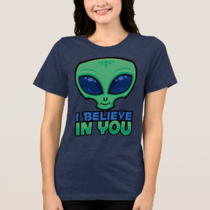 Ich glaube an dich freundlicher Cartoon-Alien Tri-Blend Shirt