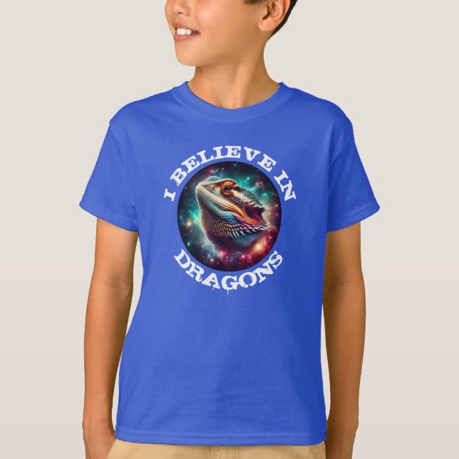 "Ich glaube an Drachen" mit Bartdrache T-Shirt (Vorderseite)
