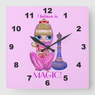 Ich glaube an Magic Pink Genie Girl Doll Niedlich Quadratische Wanduhr