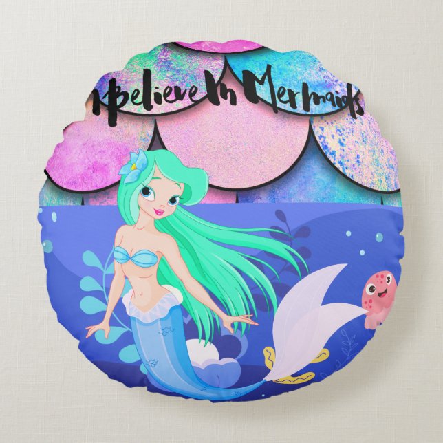 Ich glaube an Mermaids Throw Kissen (Vorderseite)