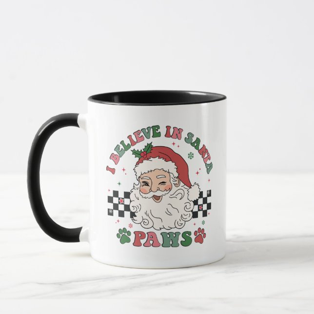 Ich glaube an Santa Paws Retro Weihnachtshund Love Tasse (Links)