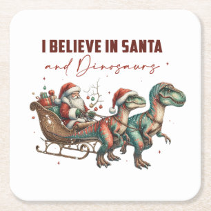 Ich glaube an Santa und Dinosaurier Rechteckiger Pappuntersetzer