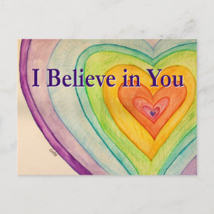 Ich glaube an Sie Rainbow Hearts Art Postcard Postkarte