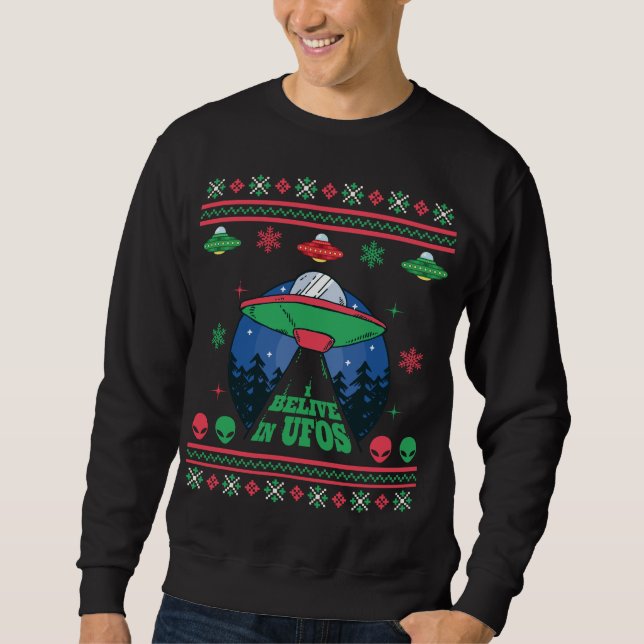 Ich glaube an UFOs hässlichen Weihnachtssüßer Sweatshirt (Vorderseite)