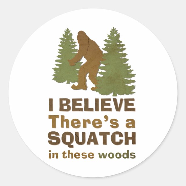Ich glaube, es gibt einen SQUATCH in diesen Wälder Runder Aufkleber (Vorderseite)