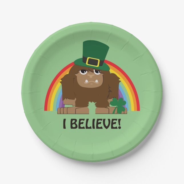Ich glaube! Leprechaun Bigfoot Pappteller (Vorderseite)
