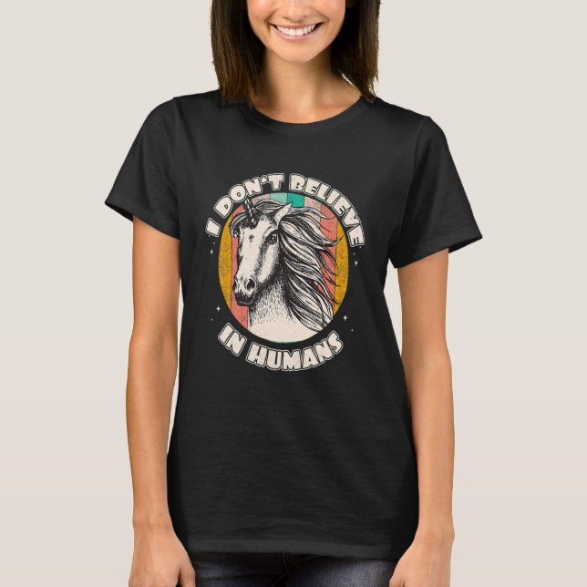 Ich glaube nicht an den Menschen Retro Einhorn Mag T-Shirt (Vorderseite)
