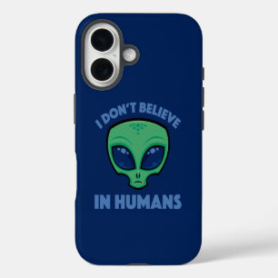 Ich glaube nicht an Menschen Cartoon-Alien iPhone 16 Hülle