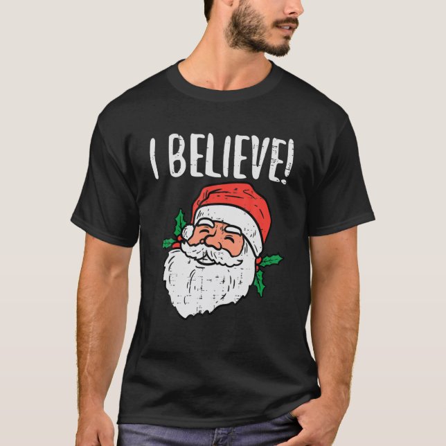 Ich glaube Santa Niedlich Weihnachten Pjs Xmas Paj T-Shirt (Vorderseite)