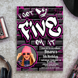 Ich Got fünf darauf - Pink Girl Einladung