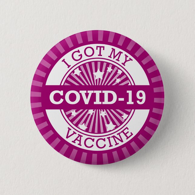 Ich Got meinen Covid 19 Impfstoff Lila Star Burst Button (Vorderseite)