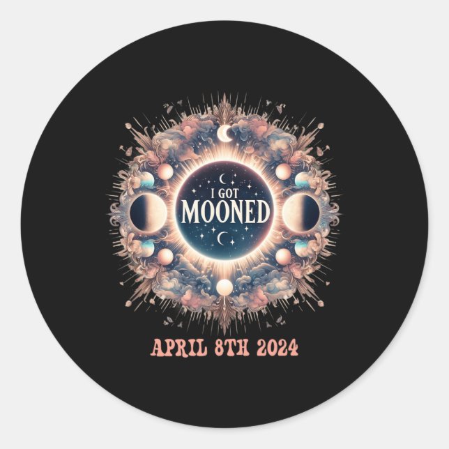 Ich Got Mooned Fun Total Solar Eclipse 2024 Amerik Runder Aufkleber (Vorderseite)
