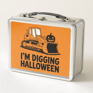 Ich grabe Halloween-Kürbisgesicht-Traktor-Kinder Metall Brotdose