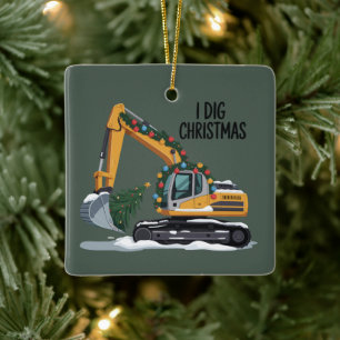Ich grabe Weihnachtsbagger Santa Junge Lustige Kin Keramikornament