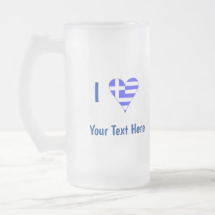 Ich (griechische Flagge Herz) Ihren Text Mattglas Bierglas