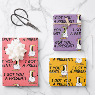 ICH HAB DIR EIN GESCHENK BESORG! schreiendes Huhn Geschenkpapier Set