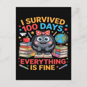 Ich habe 100 Tage überlebt, süßes Monster-Shirt Feiertagspostkarte