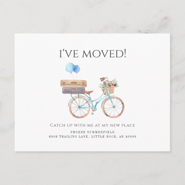 Ich habe das Watercolor Blue Bike neu verschoben Ankündigungspostkarte (Vorderseite)