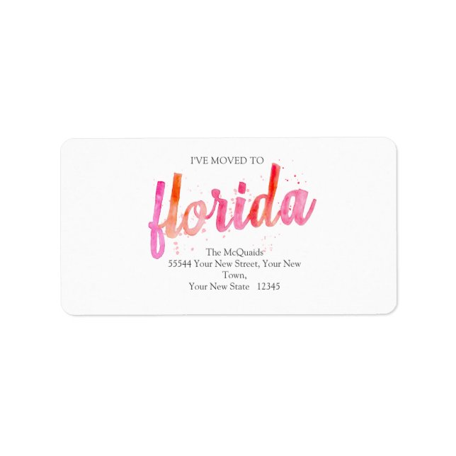 Ich habe den Aquarell Florida-Staat bewegt Adressaufkleber (Vorne)