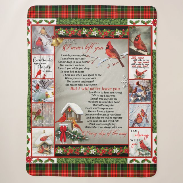 Ich habe dich nie , Weihnachts-Kardinal-Quilt-Blan Sherpadecke (Vorderseite)