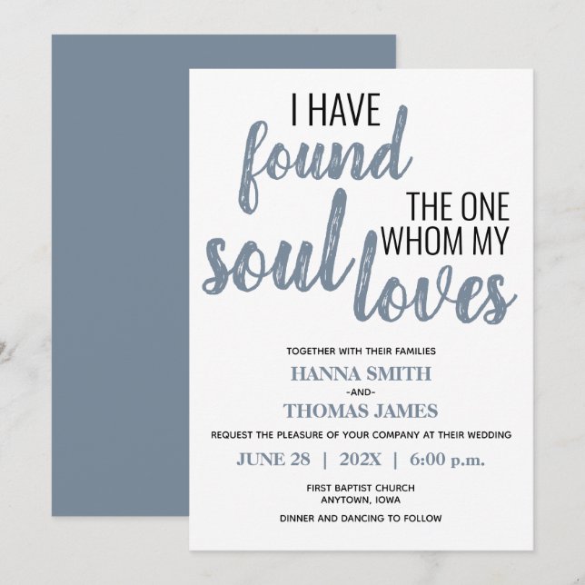 Ich habe die eine Typografie, dusty Blue Wedding g Einladung (Vorne/Hinten)