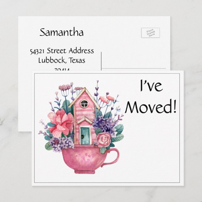 Ich habe die Postkarte "Pink Fairytale House" in T (Vorne/Hinten)