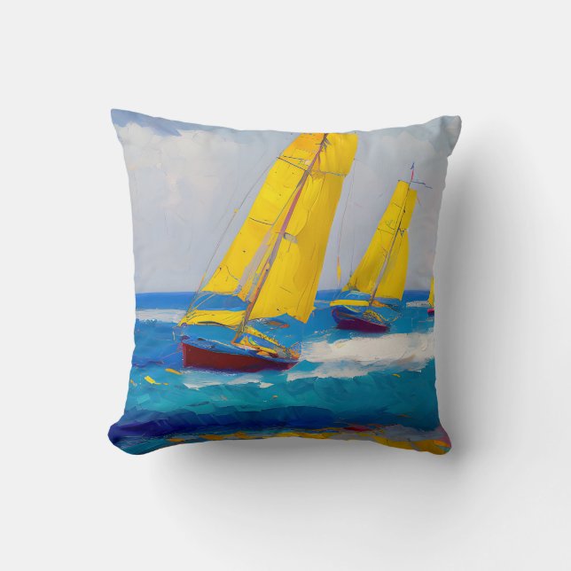 "Ich habe drei Boote gesehen" Seascape Kissen (Vorderseite)
