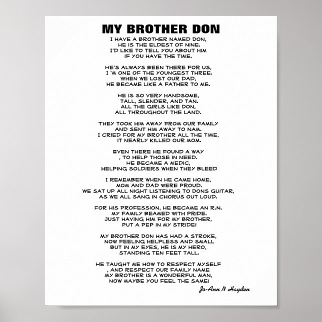 ICH HABE EIN BROTHER NAMED DON Gedicht Poster (Vorne)