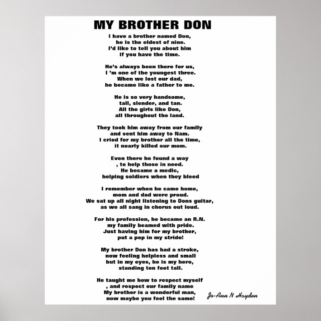 ICH HABE EINEN BRUDER NAMENS DON Gedicht Poster (Vorne)
