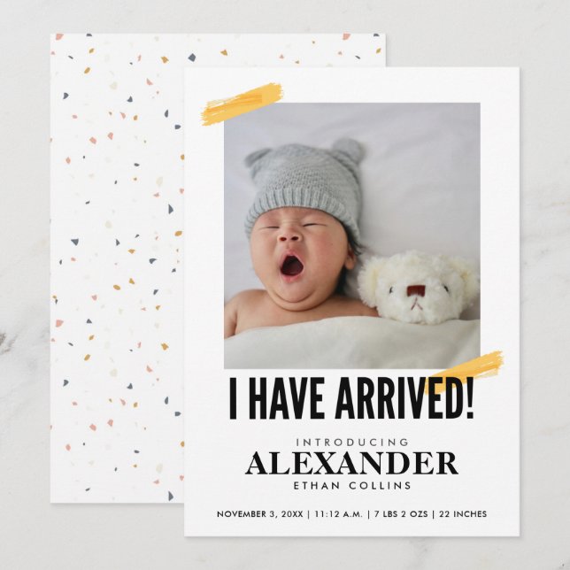 Ich habe Foto Modern Baby Birth angekommen  Einladung (Vorne/Hinten)
