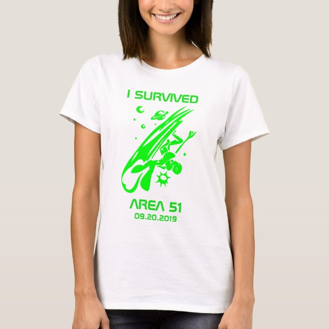 Ich habe Gebiet 51 Grüne Alien überlebt T-Shirt (Vorderseite)