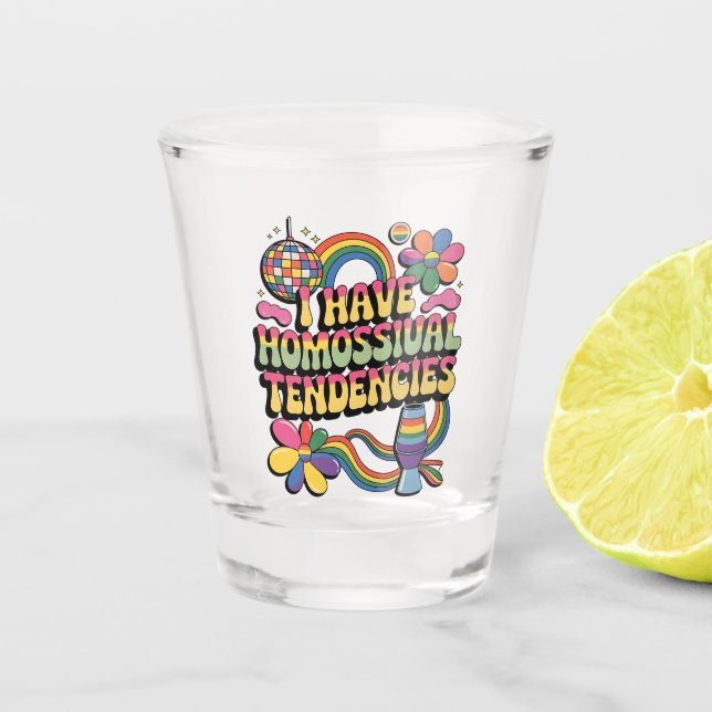 Ich habe homosexuelle Tendenzen LGBT Prix Monat Schnapsglas (Vorderseite)